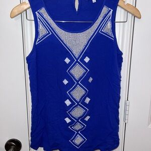 Blue Sleeveless Top with Geometric Design